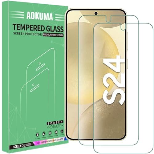Image of AOKUMA Tempered Glass for Samsung Galaxy S24/S25 5G,Screen Protector, [2 Pack] Premium Quality Guard Film, Case Friendly, Shatterproof, Shockproof, Scratchproof oilproof