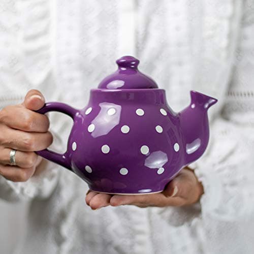 Image of City to Cottage Ceramic 26oz Teapot, Coffee Pot, Tea Pot for Bloomig and Loose Tea Leaf, Handcrafted Premium Teaware, Purple Polka Dot Tea Pot for Serving Tea and Coffee Teapot for Tea Lovers