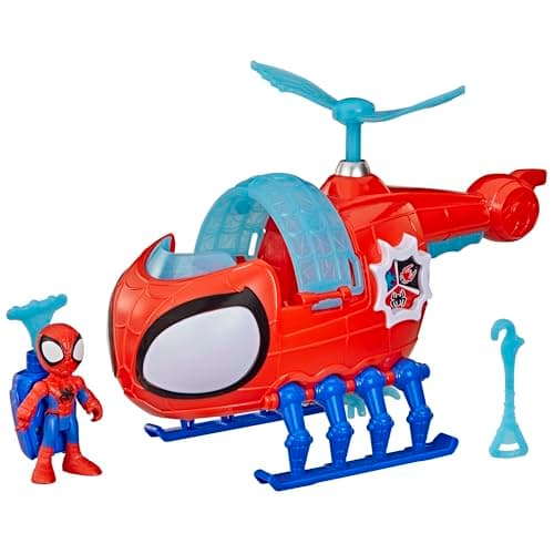 Image of Marvel Spidey and His Amazing Friends Team Spidey Copter, 7.6-cm (3 inch) Action Figure & Toy Vehicle with Projectile, Super Hero Toys, Ages 3+, Red