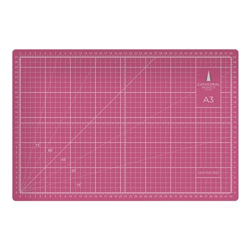 Image of Cathedral Products A3 Double-Sided Self-Healing Cutting Mat | 3mm Thick | Metric and Imperial Grids | Pink
