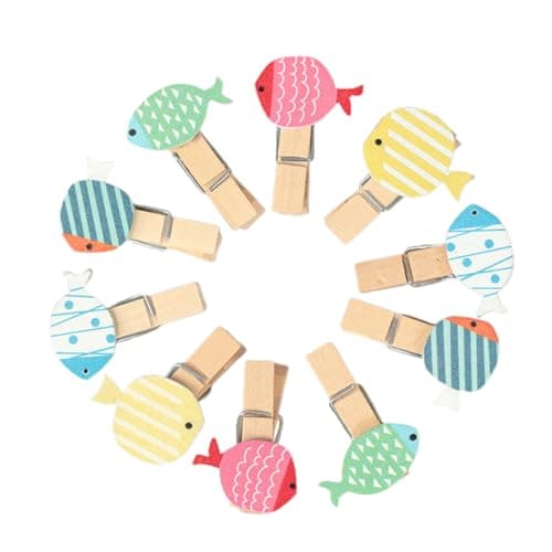 Image of Healeved Photo Clothespins Mini Fish 50pcs Wooden with to Tropical Clips Wood Pegs Design Multi-function Hold and Tightly Photos Cards Home Decoration