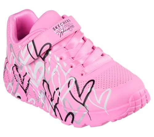 Image of Skechers Baby Girl's Uno Lite Love Levitate Sneakers, Hot Pink Synthetic/Multi Trim, 4 UK Child