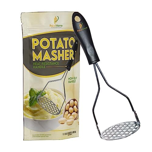 Image of PALVIHOME Potato Masher with Non Slip Heat Resistance Handle and Large Round Press Plate for Vegetable Fruits and Baby Food Sturdy & Easy to Use for Cooking and Kitchen Gadget