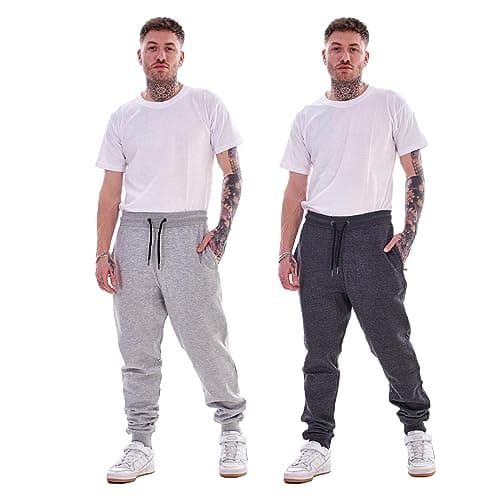 Image of Keanu 2 Pack Regular Fit Mens Joggers - Super Soft Jogging Bottoms with Brushed Fleece Lining - Lounge Pants Gym Joggers - Cotton Rich Blend - Mens Sizes S - 2XL (Charcoal/Grey Marl Pack, Large)