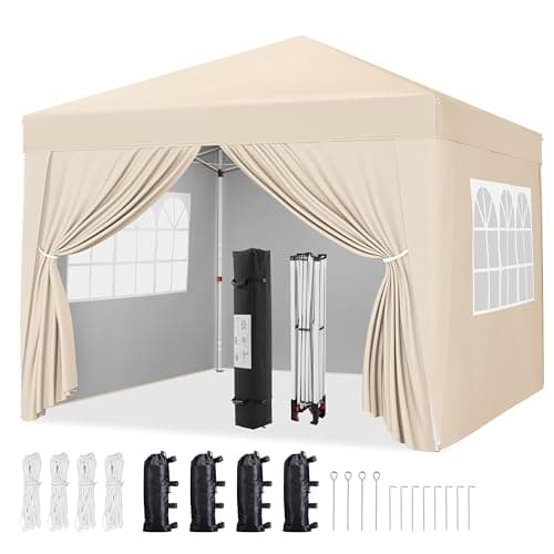 Image of Yaheetech Pop-Up Gazebo 3x3m with 4 Removable Side Panels, Silver-costed Oxford Marquee Canopy with Wheeled Bag & Sandbags, Metal Frame Shelter Tent for Outdoor Garden Party Camping, Beige