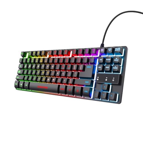 Image of Trust Gaming TKL Keyboard with UK Layout GXT 833 Thado - Compact Tenkeyless Design (80 Percent), RGB, Multicolour LED lighting, Anti-Ghosting, USB Plug and Play, PC/Mac/Laptop [Amazon Exclusive]