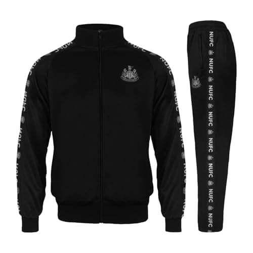 Image of Newcastle United Official Mens Tracksuit - Taped Track Jacket & Pants Black Large
