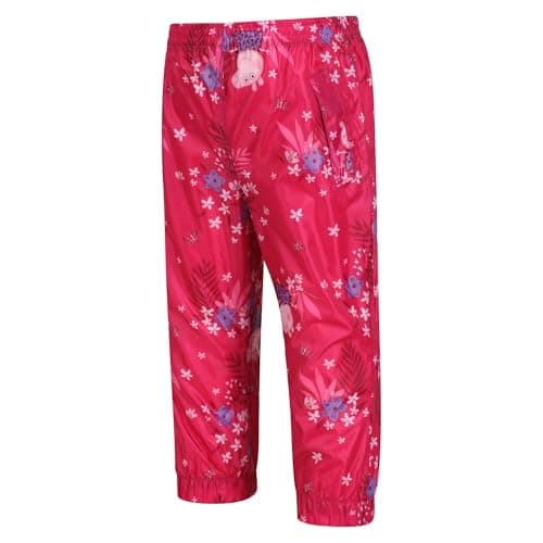 Image of Regatta Peppa Pig 'Pack It' Waterproof Packaway Overtrousers - Peppa Polka Dot Pink