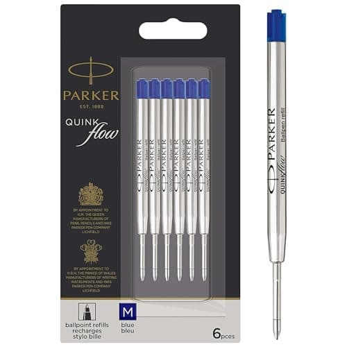 Image of Parker Ballpoint Pen Refills | Medium Point | Blue QUINKflow Ink | 6 Count Value Pack