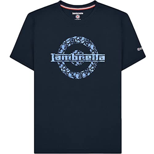 Image of Lambretta Mens Paisley Logo Crew Neck Short Sleeve Retro T-Shirt - Navy - 4XL