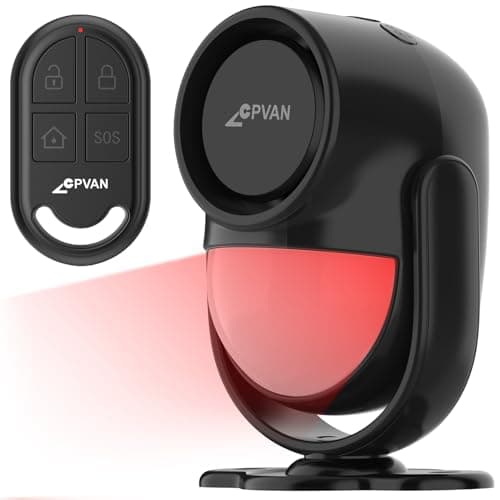 Image of CPVAN Indoor Motion Sensor Alarm with Siren, Wireless Infrared DIY PIR Motion Detector Burglar Alarm System, Battery Operated, 125dB Adjustable, Remote Control for Home/Garage/Van/Shed/Shop. (Black)