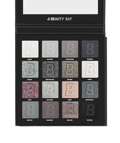 Image of BEAUTY BAY Smoky 16 Colour Eyeshadow Palette, White Grey Navy Silver Black, Matte and Shimmer Finishes, 16 x 1.4g