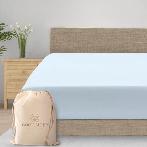Image of Luxury 100% Egyptian Cotton Fitted Sheet - Soft, Comfortable Sateen Weave Sheet - 1000 TC, 41cm/16" Deep - King Size - Light Blue