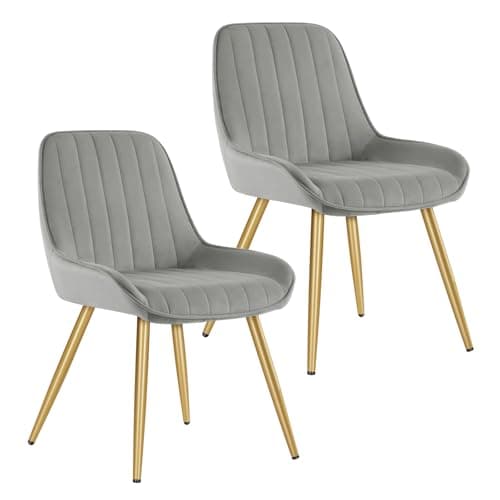 Image of Lestarain Dining Chairs Set of 2, Vintage Kitchen Counter Chairs, With Metal Legs, Velvet Seat and Backrests, Light Grey