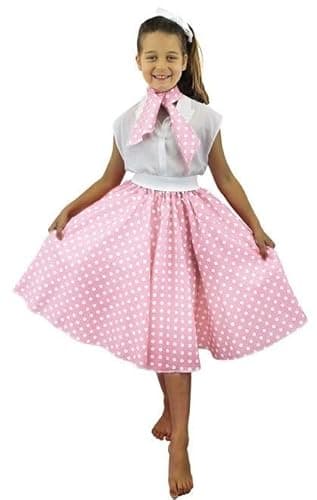 Image of Girl's Polka Dot Skirt Fancy Dress Up Outfit Accessory 50s 60s - 17"/43cm Length Baby Pink & White Spots with Matching Scarf - Rock and Roll Swing Musical Stage Show