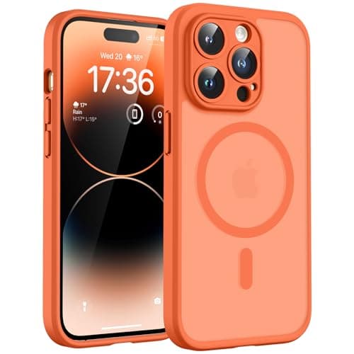 Image of TOCOL Magnetic for iPhone 14 Pro Max Case 6.7-Inch, Fit for MagSafe, Upgraded [Full Camera Protection], [14FT Military Grade Drop Tested] Shockproof Translucent Matte Back Phone Cover (Orange)