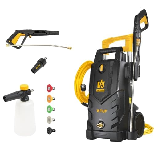 Image of V-TUF Electric Pressure Washer, V 5, Pressure, Max.165 Bar, Flow rate: 7.2 L/min, with 8m Hi-Vis Hose, 5m Cable, easy-pull trigger, metal lance, snow foam bottle, 5 quick-release nozzles