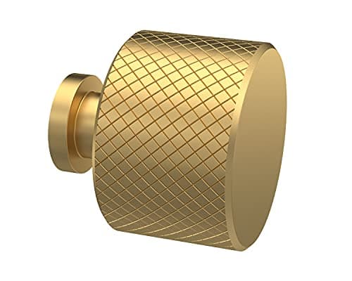 Image of nuie H314 Handles | Modern Bathroom Designer Round Indented Knurled Knob Bathroom Furniture Handle, 30mm, Brushed Brass