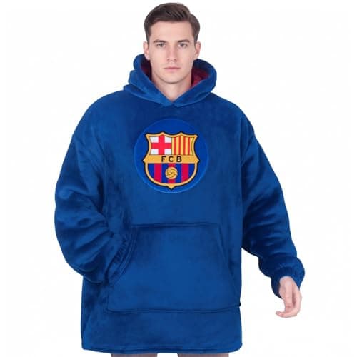 Image of FC Barcelona Adults Oversized Hoodie Blanket - Official Football Gift, Blue, Size XL-XXXL