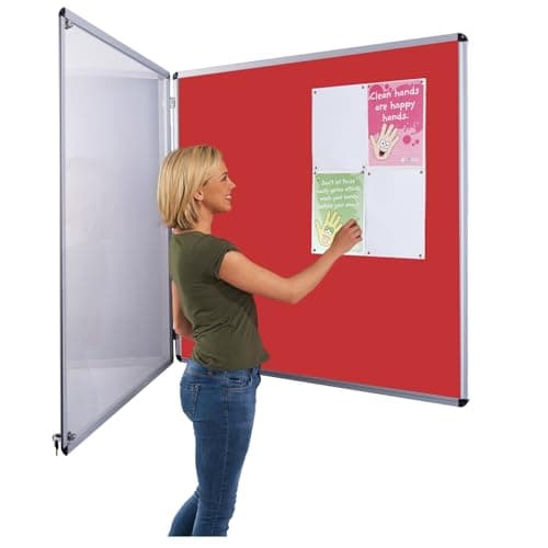 Image of Indoor Tamperproof Lockable Noticeboard | Red Felt | 900 X 900 MM | with Double Locks & Keys | - Ideal for Office, School Displays, venues, Family centres