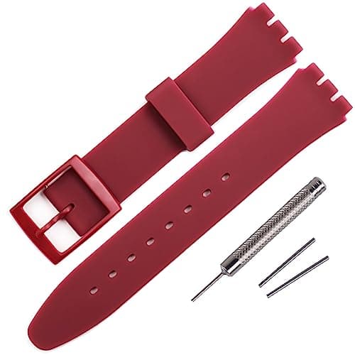 Image of Rihahisy Silicone Rubber Watch Strap/Watch Band Replacement for Swatch (19mm, Wine Red)
