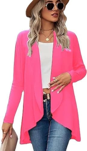 Image of eyes Plus Size Cardigans for Women Ladies Hanky Hem Jersey Open Waterfall Boyfriend Womens Cardigan Top Full Long Sleeve Floaty Duster Jacket Coat Blazer UK (Cerise, Plus (UK 18-24)
