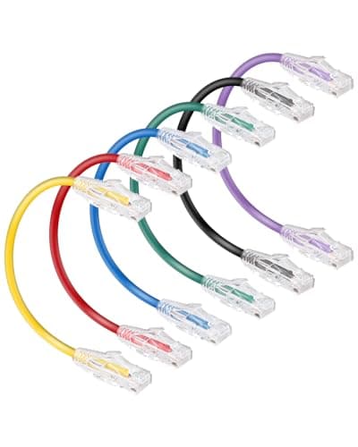 Image of RIIEYOCA Short Cat6A Ethernet Patch Cable 25CM, 1000Mbps 28AWG Thin Cat 6A Patch Cable with RJ45 Connectors for Network Card Wiring, Office Wiring etc. (Mixed Colour 6-Pack)