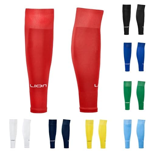 Image of LION SPORTSWEAR Kids/Youth Football Sock Sleeves To Accompany Grip Socks - Fits Over Calf/Shin Pads - Variety Of Colors To Match Your Team Kit (Red)