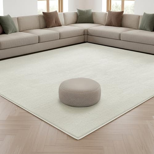 Image of INSPIRE HOMEWARE Relax Rugs Living Room, 100% Polyester, Non Slip Backing, Fluffy Soft 600GSM Thick Low Pile, Extra Large Bedside Carpet For Bedroom, Kids Nursery Room, Non Shedding, Cream, 200x290 cm