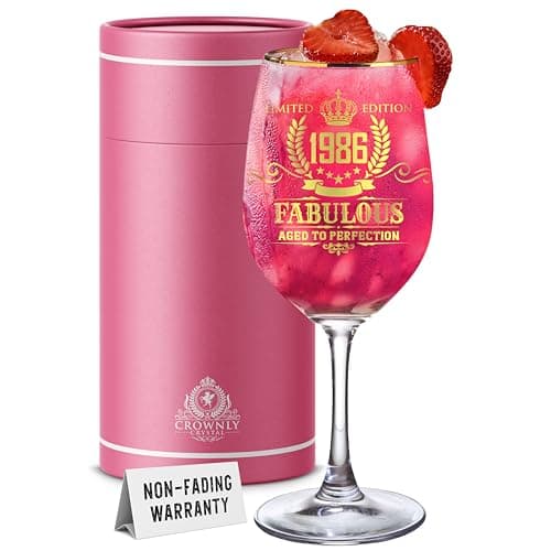 Image of CROWNLY CRYSTAL® 1986 40th Birthday Gifts for Women 40th Birthday Decoration Personalised Gifts Wine Glass Mum Auntie Sister Gifts Gift Ideas