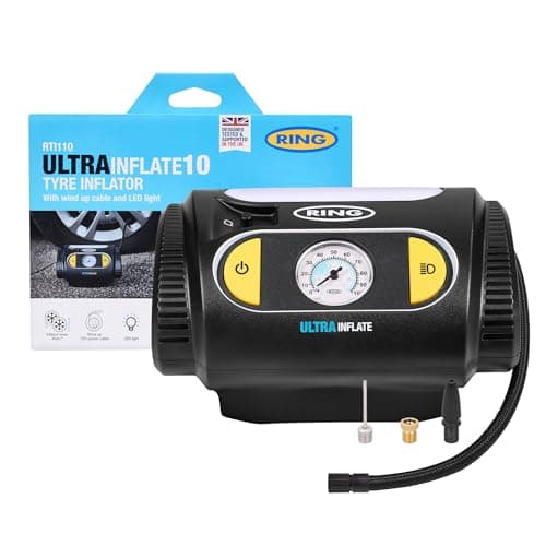 Image of RING ULTRAINFLATE 10 Analogue Tyre Inflator - Featuring Wind-Up Power Cable - Durable Manual Inflator For Accurate Pressure Control