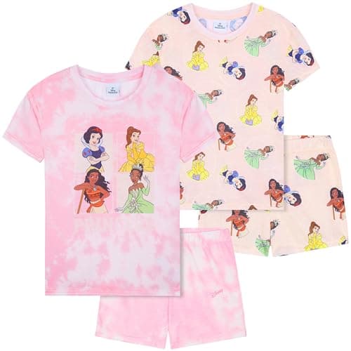 Image of Get Trend Disney Princess PJs for Girls Pack of 2 Short Sleeve Pyjamas Set for Kids Lounge Sets Nightwear Soft Comfy Sleepwear Gifts for Girls (4-5 Years, Pink Princess)