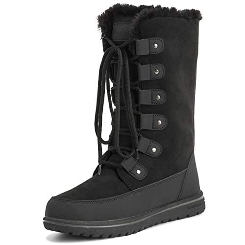 Image of Polar Boot Womens Tall Durable Faux Fur Winter Rain Snow Waterproof Outdoor Calf Boots, 6 UK, Black Suede