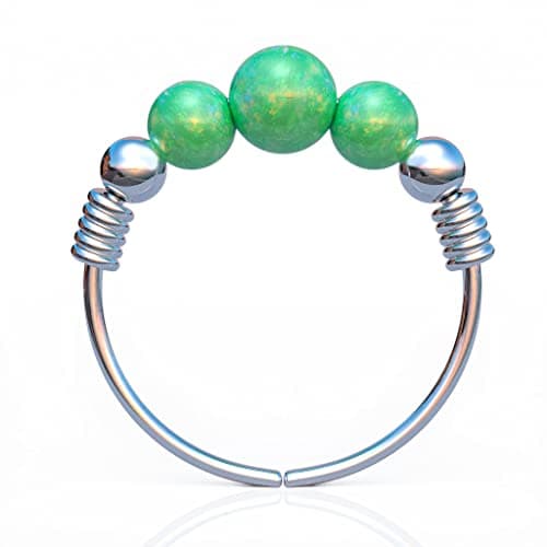 Image of Green Opal Helix Ring Piercing 20G - Thin Sterling Silver Cartilage Hoop Earring - Handmade Ear Jewelry For Women