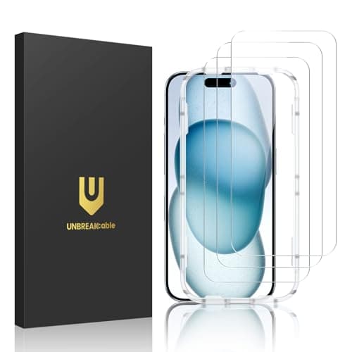 Image of UNBREAKcable Screen Protector for iPhone 15 [3 Pack] - 9H Hardness Tempered Glass Screen Protector with Installation Frame Compatible with iPhone 15-6.1 Inch [Anti-scratch,Bubble-free]