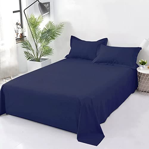 Image of Cotton Comfort 400 Thread Count Flat Sheet - Double, 100% Egyptian Cotton, Super Soft & Breathable Hotel Quality Bed Sheet (Navy Blue)