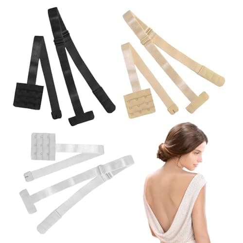 Image of UICCVOKK 3 Pairs of Low Back Bra Converters, 3 Hook & Loop Closures 3 Colours of Elastic Bra Straps, Backless Bra Extenders, Low Back Adjustable Women's Bra Extenders, Nude Black for Backless Dresses