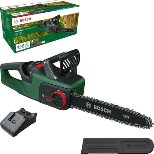 Image of Bosch Cordless Chainsaw AdvancedChain 36V-35-40 (for Cutting Through Tough Hardwood; 36 Volt System; Chain Speed: 14m/s; 1x 2.0Ah Battery and Charger)