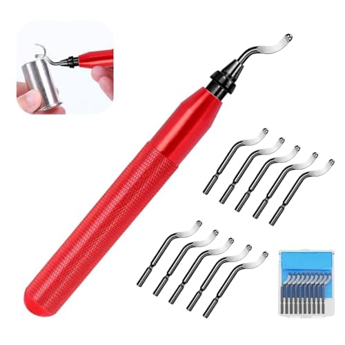 Image of 12 Pcs Universal Deburring Tool Set, 360 Degree Rotatable Deburrer with Extra HSS Steel Deburring Sheets and Box, Burr Remover with Metal Handle for Plastic, 3D Printers, PVC, Steel, Resin Art
