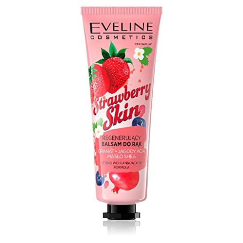 Image of Eveline Cosmetics Strawberry Skin Regenerating Hand Balm - Strawberry Scented, Deeply Moisturizing & Nourishing Formula with Acai Berry & Pomegranate Extracts, Vegan, 50ml