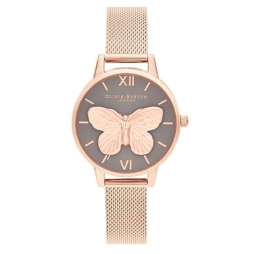 Image of Olivia Burton Analogue Quartz Watch for Women 3D Butterfly Collection with Rose Gold Colored Stainless Steel Mesh Bracelet - OB16MB28