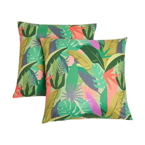 Image of OHS Palm Print Outdoor Cushions Decorative Cushion Covers 45 x 45 Set of 2 Super Soft Water Resistant Patio Garden Cushions Home Decor Sofa Throw Pillow Covers, Green