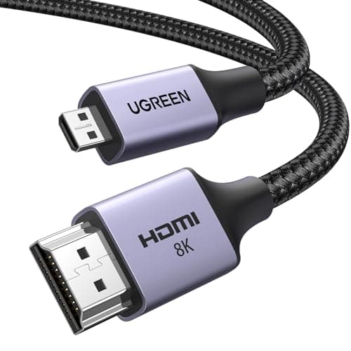 Image of UGREEN Micro HDMI to HDMI 2.1 Cable 8K 4K@120/240Hz Standard Type D Lead eARC Dolby Atmos HDR Ultra High Speed HDCP Compatible with Raspberry Pi 5/4 Hero 7 Camera DSLR Portable Monitor Laptop PS5(1M)