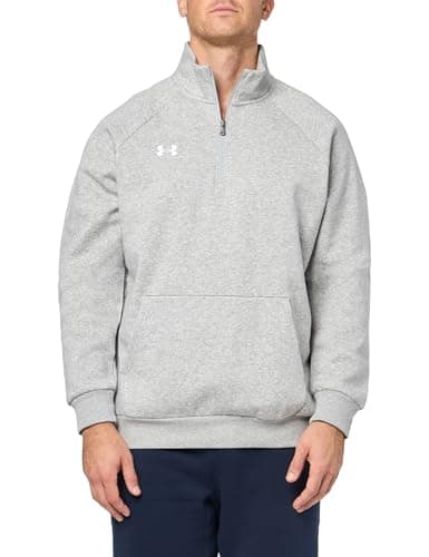 Image of Under Armour Men's Rival Fleece Quarter Zip Sweatshirt, (012) Mod Gray Light Heather / / White, L