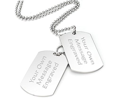 Image of EIO Gifts Personalised Double Dog Tag Pendant – Military Style Dog Tags – Engraved Necklace Stainless Steel Ball Chain – Engraved with Your Text