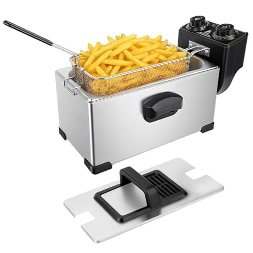 Image of 3L Deep Fat Fryer, Stainless Steel | Adjustable Temperature 150–190°C | Removable Oil Container | Viewing Window Lid | 2000W Electric Fryer for Chips, Chicken, Seafood & More (3L)