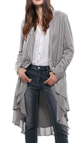 Image of R.Vivimos Autumn Winter Women Velvet Ruffle Coat Casual Vintage Long Jacket Collarless Classic Swallowtail Hem Blazer(Small,Silver)