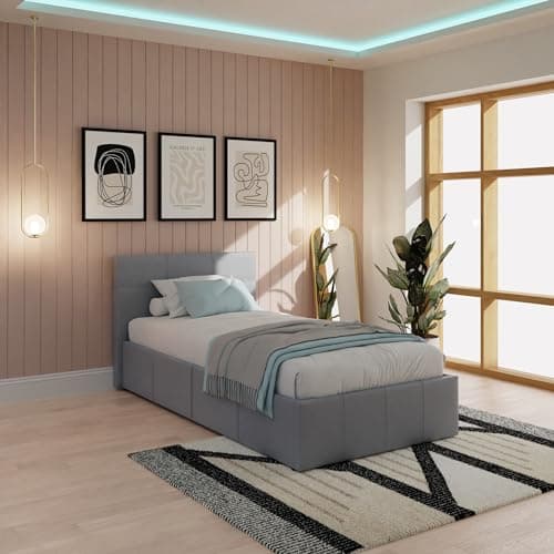 Image of GFW Classic Leather Upholstered Ottoman Storage Bed With Gas End Lift & Under Bed Storage, Single, Faux Leather, Grey