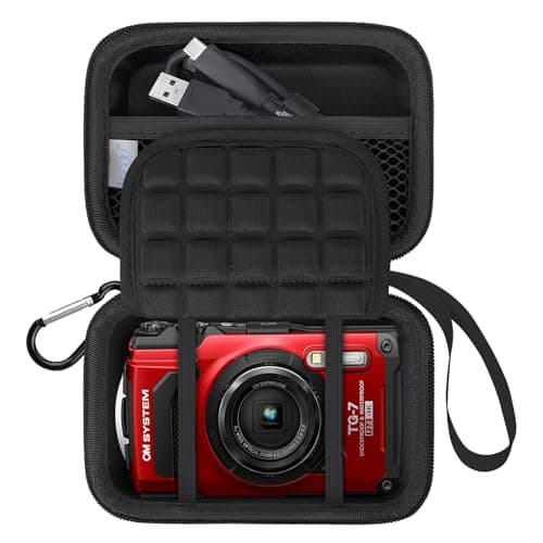 Image of Lacdo Camera Case Compatible with OM System Tough TG-7 /Olympus Tough TG-6 /TG-5 /TG-4 Digital Camera, Hard EVA Protective Camera Storage Trave Bag, Mesh Pocket Fit Batteries, USB Cable, Card, Black
