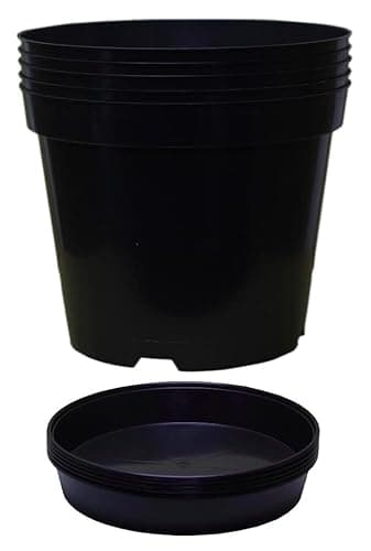 Image of Muddy Hands Pack of 5 Black Plastic Plant Pots + Saucers - Outdoor Garden Round Nursery Herb Flower Planters Base Water Drip Trays (10 Litre)